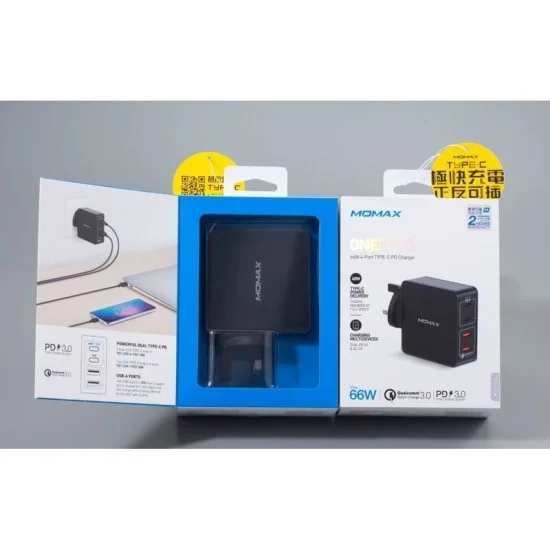 Momax One Plug 4-Port Type-C + Qc3.0 Fast Charger Black
